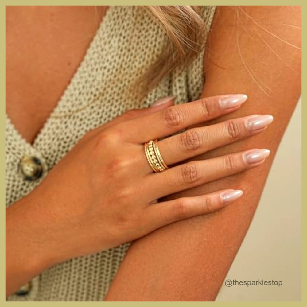 14k Gold Plated Stackable Ring Set, Hypoallergeni… - image 2